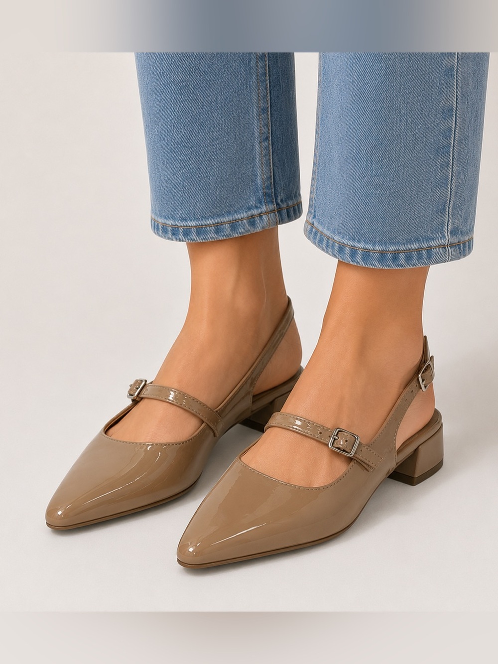 Steve Madden Taupe Patent Pointed Slingback Flats